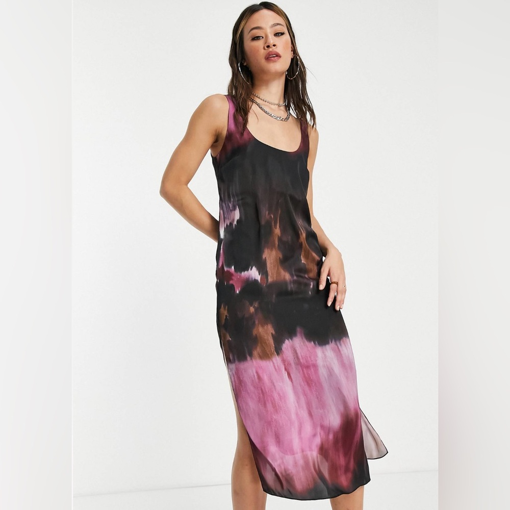 ASOS Topshop Tie Dye Satin MIDI Dress